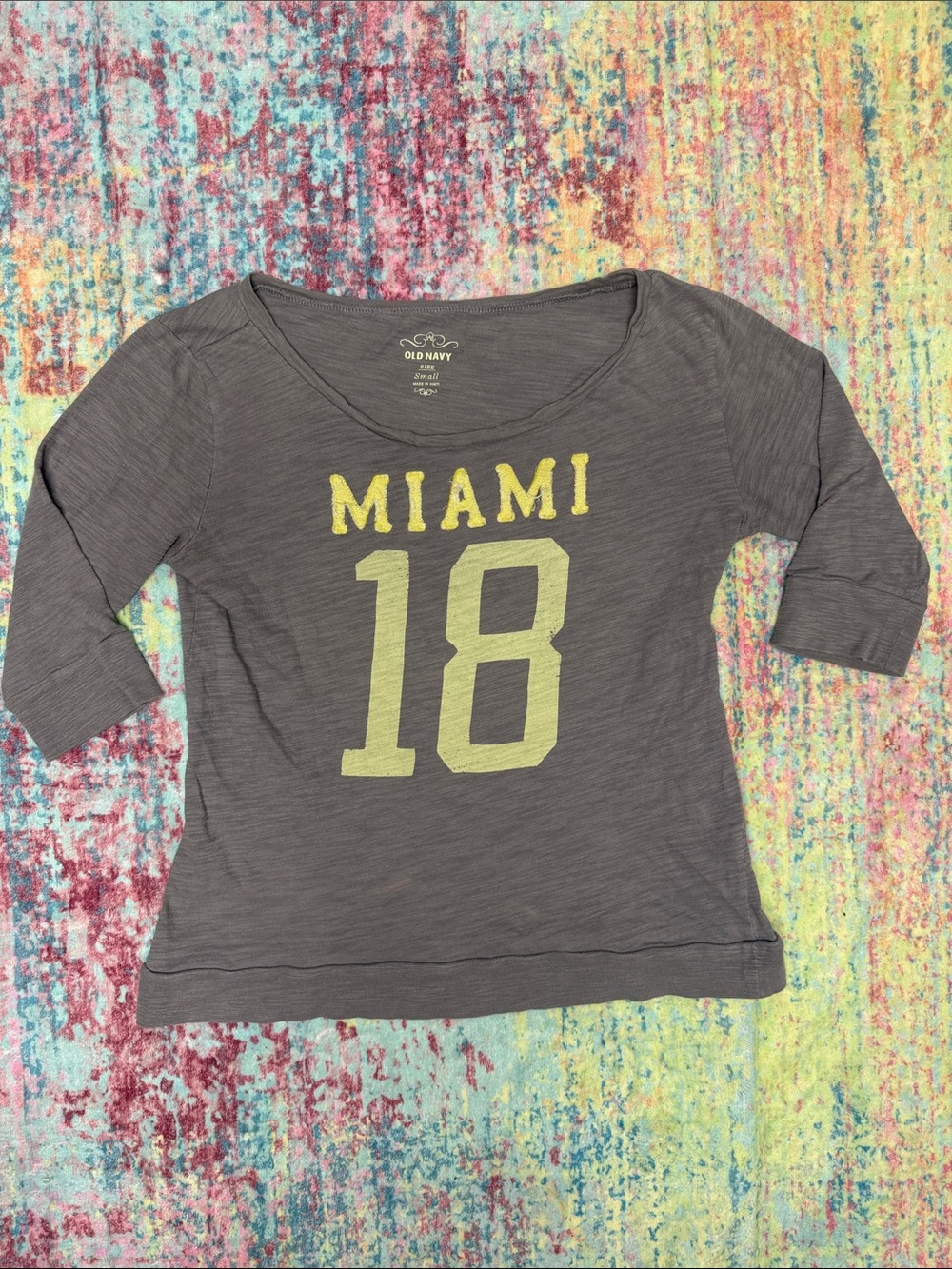 Old Navy Gray Long Sleeve 'MIAMI 18' Graphic Tee